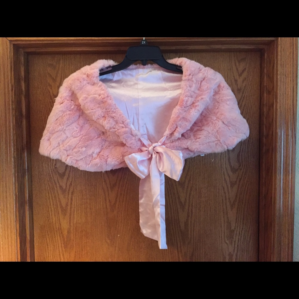 Medium Pink Rabbit Fur Shawl Wrap
